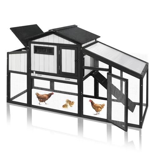 Ketive 65.3" L Chicken Coop Expandable Chicken House for Outdoor Indoor with Nesting Box, Leakproof Tray and UV-Resistant Panel for 1-2 Chickens, Backyard Poultry Pet Hutch, Combinable, Black - size: 65.3"L x 26.0"W x 39.2"H