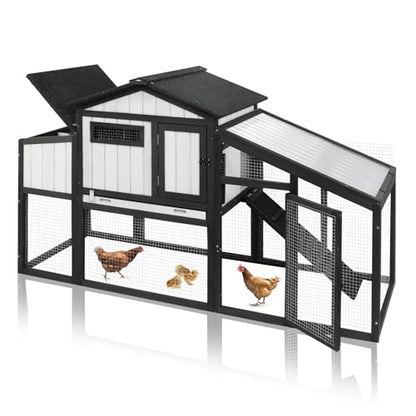 Ketive 65.3" L Chicken Coop Expandable Chicken House for Outdoor Indoor with Nesting Box, Leakproof Tray and UV-Resistant Panel for 1-2 Chickens, Backyard Poultry Pet Hutch, Combinable, Black - size: 65.3"L x 26.0"W x 39.2"H