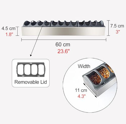 Quail Feeder Trough with Separated Fence, 8 16 24 in Long Small Metal Water Trough, Anti-waste Feed Container for Baby Chicks, Ducklings(L60cm/23.6"(12 Slots)) - size: L60cm/23.6"(12 Slots)