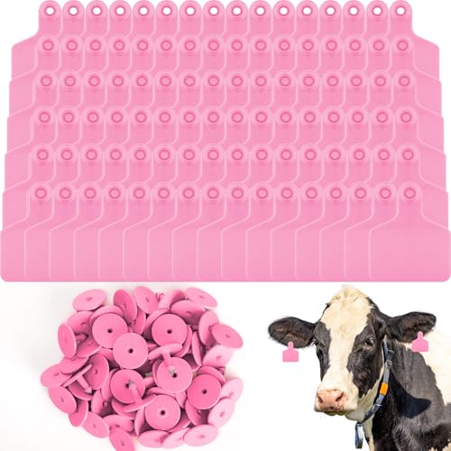Lothee 200 Pcs Blank Cattle Ear Tags Large Plastic Precision Animal Identification Blank Livestock Ear Tags for Cattle Cow Horse Dog Pig Goat Sheep Farm Management (Pink) - color: Pink