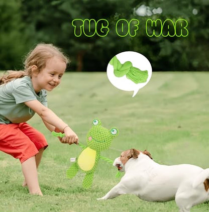 Cotton Rope Squeaky Dog Toy with Crinkle Paper – Interactive Plush Chew Toy for Small & Medium Puppies, Frog Design - color: Green