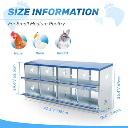 Chicken Nesting Box 8 Compartments Laying Boxes for Chicken Hens Ducks Poultry Protect Eggs Chicken Coop Easy Egg Collection Wall Mount Metal Nest Box for Chicken Coop - size: 8 Compartments