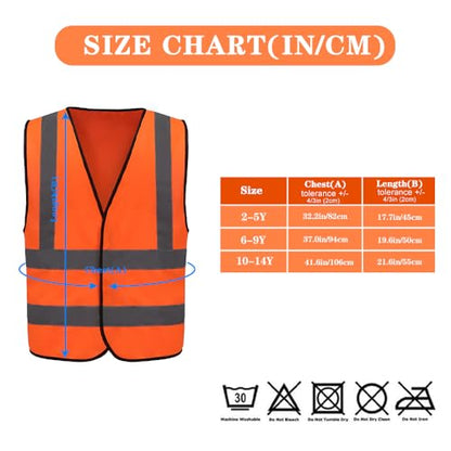 AYKRM Kids High visibility viz vest hi vis viz reflective safety vests - color: Orange, size: 10-14Y