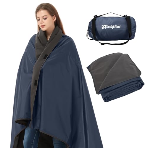 4-in-1 Large Camping Blankets - Waterproof, Windproof Fleece Outdoor Blankets for Stadium, Sports, Car, Concert - 81"x57", Portable (Royal Blue) - color: Royal Blue, size: Regular