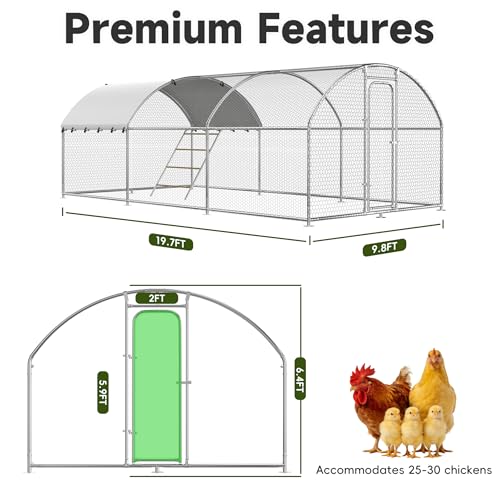 Large Metal Chicken Coop with Roosting Perch, Waterproof and UV-Resistant Cover,Outdoor Walk-in Cage Hen House for Yard Farm Rabbit Duck Chicken Run with Dome Roof(19.7'W x 9.8'L x 6.4'H) - size: 236.0"L x 118.0"W x 78.0"H