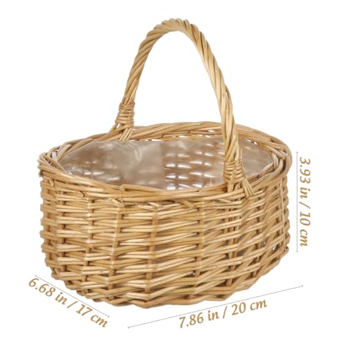 Wicker Easter Basket with Handle, Wicker Picnic Basket Flower Girl Basket Small Woven Gift Basket for Kids Egg Hunt, Candy, Eggs and Bunny Charm, Spring Party Decor Wedding (7.86 x 6.68 x 3.94 Inch)