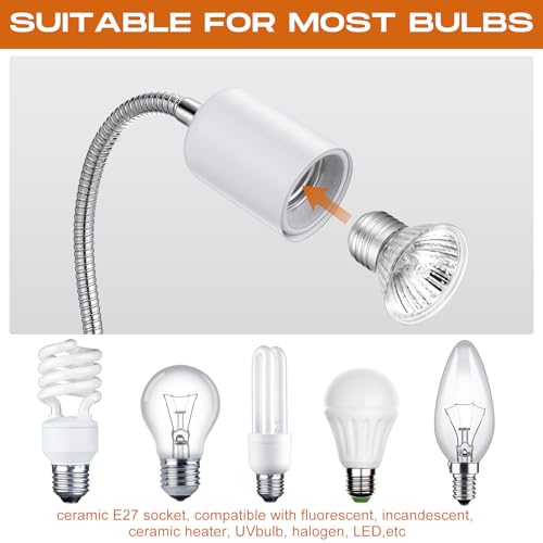 3 Set Reptile Heat Lamp UVA/UVB Turtle Heat Lamp Holder Fixture Clamp Basking Spot Adjustable 50w Full Spectrum Sun Sunbathe Bulb for Turtle Lizard Bearded Dragon Snake Aquarium Amphibian(White) - color: White
