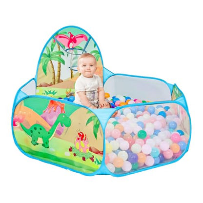 Kids Ball Pit, Pop Up 3+Children Play Tent, Toddler Ball Pool Baby Crawl Playpen with Basketball Hoop, Portable Toys for Girls Boys, 4ft/120cm, Balls Not Included, Dinosaur World - style: Dinosaur