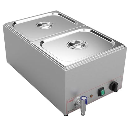 Valgus Commercial Bain Marie, 19 Qt Stainless Steel Food Warmer for Buffet | 2 Sections Food Warmer Steam Table, Countertop Heater with Lid and Tap for Home Catering and Restaurants - size: 2 Sections with Tap
