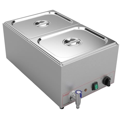 Valgus Commercial Bain Marie, 19 Qt Stainless Steel Food Warmer for Buffet | 2 Sections Food Warmer Steam Table, Countertop Heater with Lid and Tap for Home Catering and Restaurants - size: 2 Sections with Tap