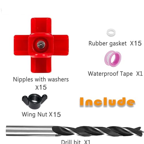 15 pcs Chicken Waterer Nipples with Drill Bits,Horizontal Automatic Chicken Waterer,Leakproof Poultry Watering System for Chicken Coop - size: 15PCS
