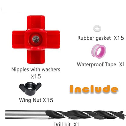 15 pcs Chicken Waterer Nipples with Drill Bits,Horizontal Automatic Chicken Waterer,Leakproof Poultry Watering System for Chicken Coop