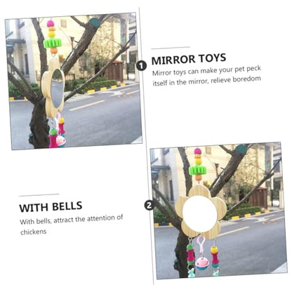 BESPORTBLE Creative Wooden Hen Mirror Toy for Chickens Pet Mirror Toy Bell Easy to Promotes Curiosity and Playfulness Poultry Fun Enrichment for Backyard Hens
