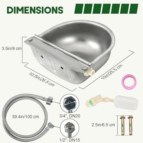 MAOPINER Water Dispenser for Dog Stainless Steel Automatic Water Bowl Dispenser, Water Trough Waterer Dispenser Self-Filling Trough with Float Valves and Pipe Hose (Without Drain Hole)