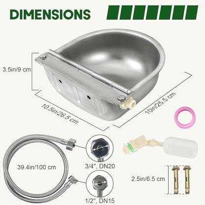 MAOPINER Water Dispenser for Dog Stainless Steel Automatic Water Bowl Dispenser, Water Trough Waterer Dispenser Self-Filling Trough with Float Valves and Pipe Hose (Without Drain Hole)