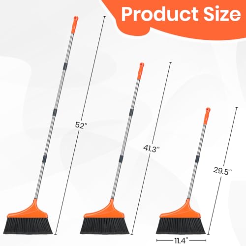 4 Pack Heavy-Duty Angle Broom for Floor Cleaning with 52" Long Handle Stiff Bristle Angle Commercial and Industrial Broom, Indoor Outdoor Broom for Garage Kitchen Office Lobby Patio - size: 4 Pack