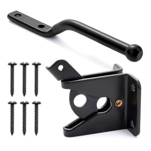 Small Black Gate Latch, Self-Locking Gravity Latch for Metal Gates & Wooden Fences, Heavy Duty Outdoor Fence Lock with Latch Lock, Easy Install Hardware for Garden, Yard, Pet Gate - size: Lightweight door