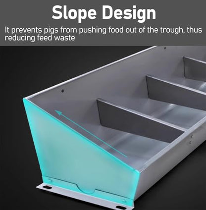 ERRULAN Stainless Steel Hog Feeder Heavy Duty, Large Capacity Pig Feed Trough -4/5/7 Hole for Pigs, Outdoor Livestock Feeder for Swine Farms/Chicken Coop(59"/5ft/5bit) - size: 59"/5ft/5bit