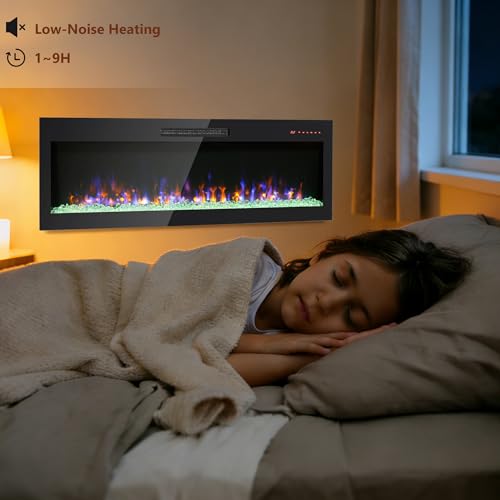 60" Electric Fireplace, Wall Fireplace Electric with Remote Control, 16 Adjustable Flame Colors, Wall Mounted/Recessed, 1400W Fireplace Insert Heater, Timer, Thermostat - size: 60 Inch Standard