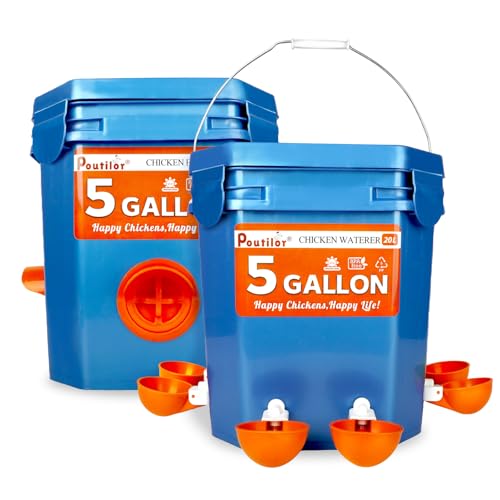 5 Gallon (44 Lbs) Automatic Chicken Feeder & Waterer Set, No-Waste & Rain Proof Design, Keeps Out Small Animals, Hanging Poultry Kit for Chicken, Duck, Turkey & Geese