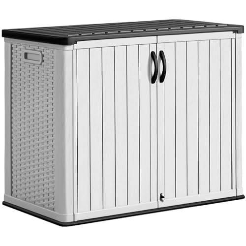 Greesum Outdoor Horizontal Storage Sheds 26 Cu.ft Resin Large Storaged Box Weather Resistance, Without Shelf, Easy to Assemble, Prefect for Garden, Patios, Backyards, White