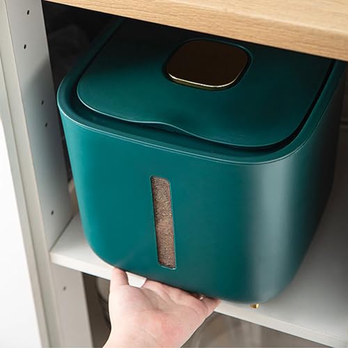 Grain Hopper - High Volume Sealed Provision Bin With Cover, Food Preservation Holder, Large Household Supply Vault, Animal Feed Reservoir, Clear Level Display | for Home Cupboard Pet Feeding Managemen - color: Green
