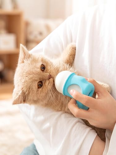 Ergonomic Pet Nursing Bottle, 20ml Slow Flow Silicone Feeder for Kittens and Puppies, Easy-Clean Feeding Kit for Small Animals (Blue)