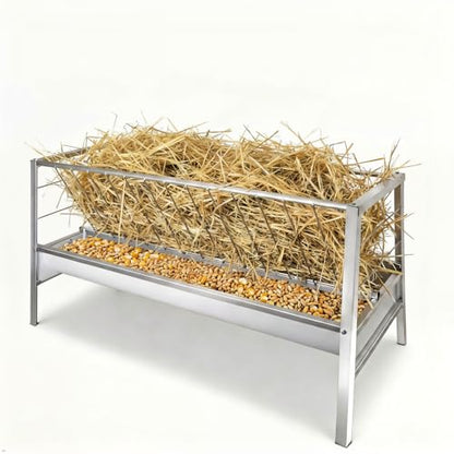 Dual-Function 92 Gallon Goat Hay Feeder with Sturdy Steel Build, Durable Hay Feeder for Goats & Livestock Shelter with 2 Trays, Feed Trough Hard to Over-Top in Farms Outdoors Long-Term Use