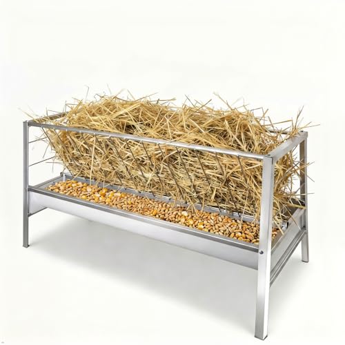 Dual-Function 92 Gallon Goat Hay Feeder with Sturdy Steel Build, Durable Hay Feeder for Goats & Livestock Shelter with 2 Trays, Feed Trough Hard to Over-Top in Farms Outdoors Long-Term Use