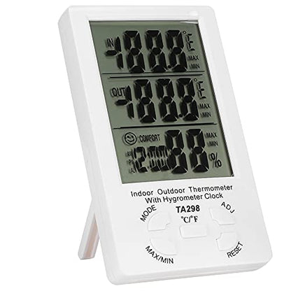Electronic Temperature Humidity Meter with, Indoor Outdoor Hygrometer Thermometer - Waterproof, Max Min Records, Time Display for Farm and Aquaculture