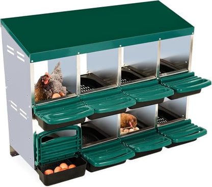 8 - Compartment Roll Away Chicken Nesting Box, Wall - Mount Laying Egg Box with Easy Egg Collection & Cleanable Pull - Out Trays, Hen Roosting Boxes for Efficient Egg Laying