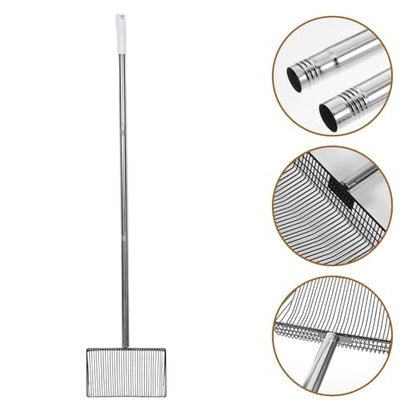 minkissy Long Handle Metal Chicken Manure Trowel and Litter Tray Scoop for Farm Coop Cleaning, Poultry Waste Sifting Shovel Suitable for Livestock and Gardening