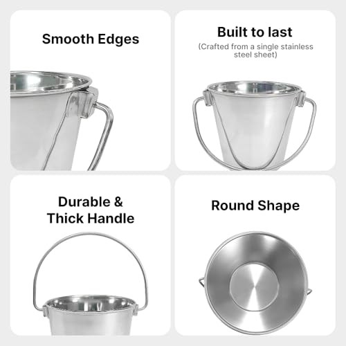 Heavy Duty Stainless Steel Bucket, 1 Quart – Durable Small Metal Bucket for Feeding, Watering Pets & Cleaning – Perfect for Kennels, Critter Crates, Cages and Hanging on Fences - size: 1 Quart