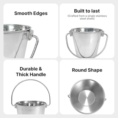Heavy Duty Stainless Steel Bucket, 1 Quart – Durable Small Metal Bucket for Feeding, Watering Pets & Cleaning – Perfect for Kennels, Critter Crates, Cages and Hanging on Fences - size: 1 Quart