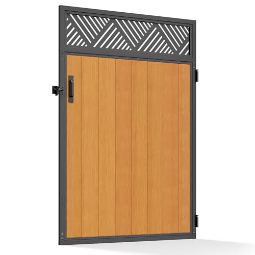 4x6FT (46.78"W X 70.8"H) Stainless Steel Anti Sag Wooden Fence Gate Kit Heavy Duty Garden Gate Frame Hardware Kit Reinforcement (Left/Right Free-Installation) - color: H:6FT-Geometric, size: W:4FT