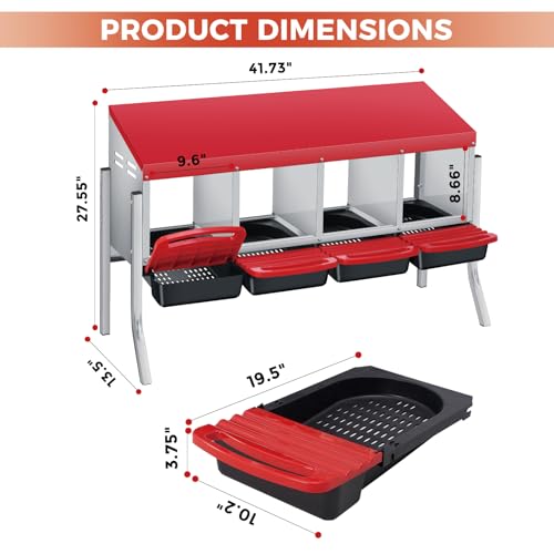Chicken Nesting Boxes with Cleanable Pull-Out Trays, 4-Hole Wall Mount Roll Away Nest for Easy Cleaning & Egg Collection