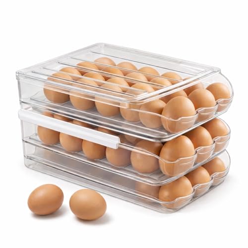 Egg Holder for Fridge with Rolling Auto Dispense, Egg Dispenser for Refrigerator, Stackable Egg Organizer for Refrigerator, Holds 54 Eggs, Clear Space Saving Storage Container for Kitchen Use - size: 3 Layer