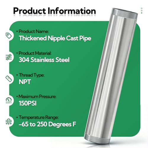 TAISHER 1PCS Stainless Steel Pipe Fittings, 1-1/2" NPT Male x 1-1/2" NPT Male Threaded, 12" Length Nipple Cast Pipe - size: 1-1/2" MNPT 1pcs