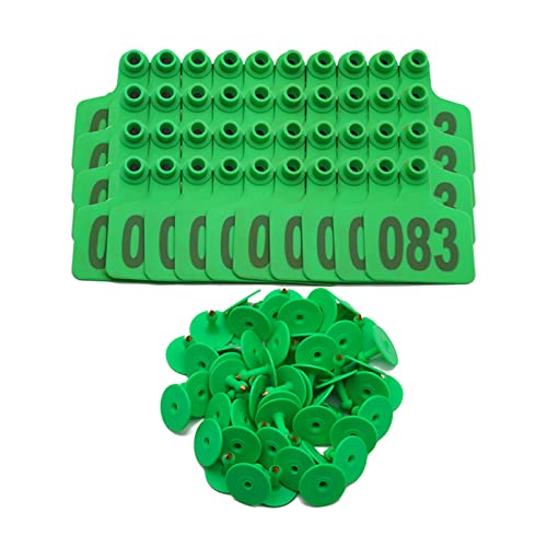 100PCS Cattle Ear Tags Numbered 001-100, Plastic Livestock Animal Ear Tag for Cows Goats Sheep Pigs Animal Identification Earring Tagger (Green) - color: Green