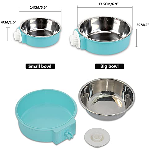 Crate Dog Bowl, Removable Stainless Steel Dog Water Food Feeder Bowls, Cage Cup Bowl for Frenchie Small Middle Dog and cat, Rats,Rabbit - color: Blue, size: Small