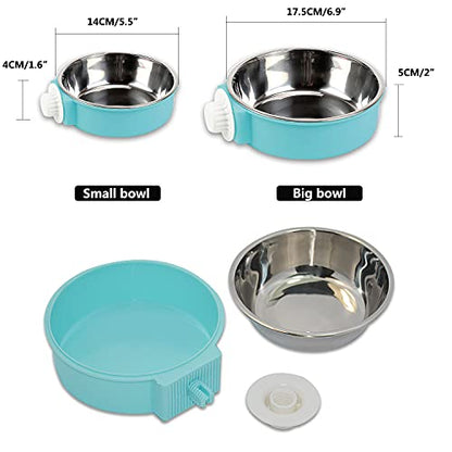 Crate Dog Bowl, Removable Stainless Steel Dog Water Food Feeder Bowls, Cage Cup Bowl for Frenchie Small Middle Dog and cat, Rats,Rabbit - color: Blue, size: Small