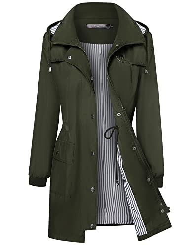 Bloggerlove Rain Jacket Women Lightweight Raincoat Waterproof Windbreaker Striped Climbing Outdoor Hooded Trench Coats S-XXL - color: Army Green, size: X-Large