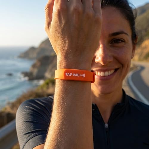 Smart Digital Business Card Wristband with NFC & QR Code - Social Media Sharing Bracelet - Tap to Share Profile - Compatible with iOS & Android (Orange) - color: Orange