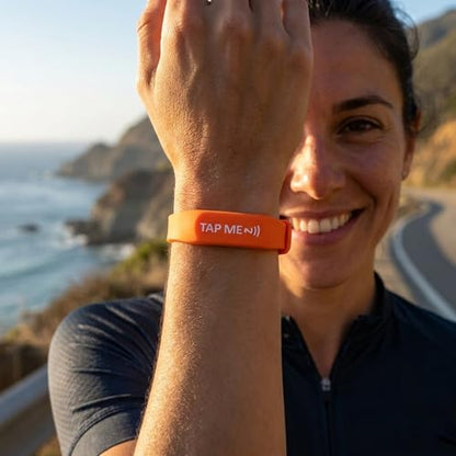 Smart Digital Business Card Wristband with NFC & QR Code - Social Media Sharing Bracelet - Tap to Share Profile - Compatible with iOS & Android (Orange) - color: Orange