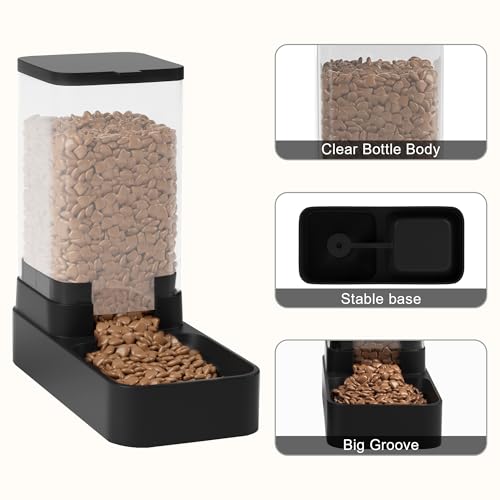 Automatic Cat Feeder and Water Dispenser in Set with Pet Food Bowl,Gravity Dog Waterer and Food Feeder for Small Medium Dog Cat Puppy Kitten Large Capacity(3.8L,Black) - size: 3.8L