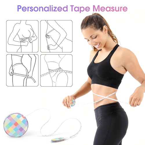 Retractable Mini Tape Measure, Auto-Retract, Premium Leather Tape Measure, Dual-Sided Ruler, Ideal for Fabric Cutting, Body Measurements, and Handicrafts (Rainbow Check) - color: Rainbow Check
