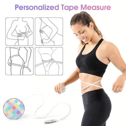 Retractable Mini Tape Measure, Auto-Retract, Premium Leather Tape Measure, Dual-Sided Ruler, Ideal for Fabric Cutting, Body Measurements, and Handicrafts (Rainbow Check) - color: Rainbow Check