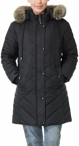 Women's Long Warm Winter Coat Windproof Thickened Fleece Lined Down Jacket Waterproof Puffer Outerwear with Removable Hood - color: Black, size: XX-Large