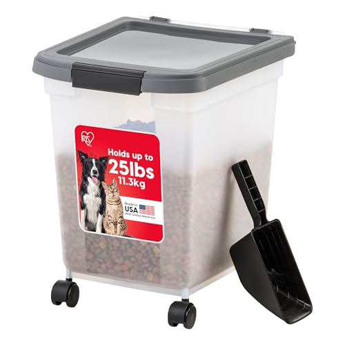 IRIS USA Airtight Dog Food Storage Container 25 lbs, Removable Wheels, for Dog Cat Bird and Other Pets, Food Storage Bin, Keep Fresh, Made in USA, Clear/Dark Gray - color: Dark Gray, size: 25 lbs