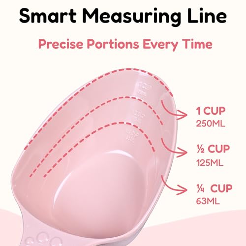 Dog Food Scoop 1 Cup, One Cup Measuring Cup, Food Grade Melamine Pet Food Measuring Scoop with 1/2&1/4 Cup Markings, Long Handle Food Scoop For Cat, Ferret, Rabbit, Sturdy & Dishwasher Safe (Pink) - color: Pink